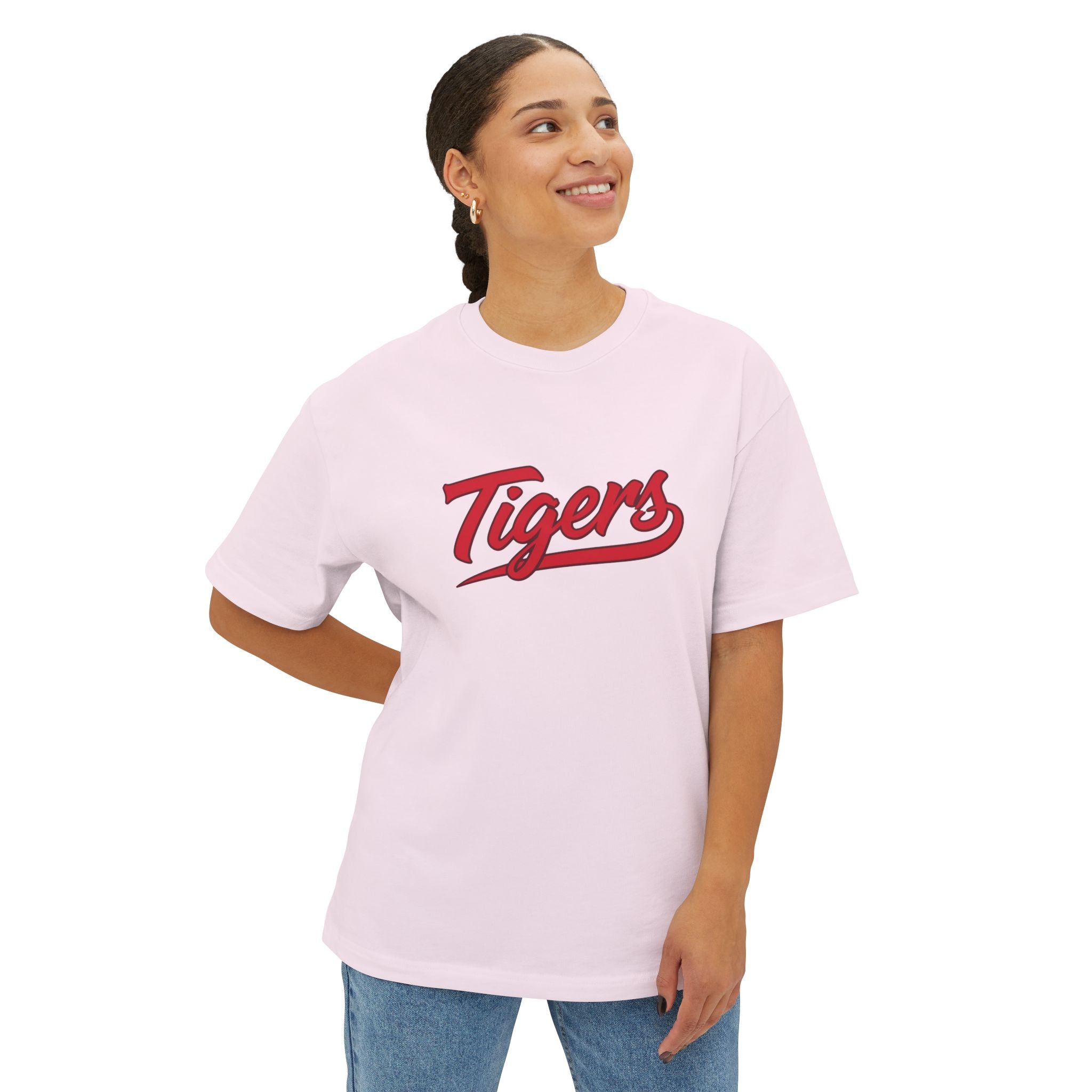 Tigers Script Tee | White oversized boxy T-shirt