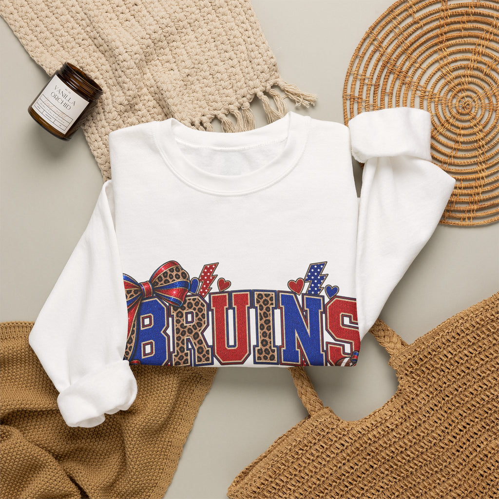 Bruins Football Crewneck Sweatshirt - Leopard Bow Game Day Sweatshirt