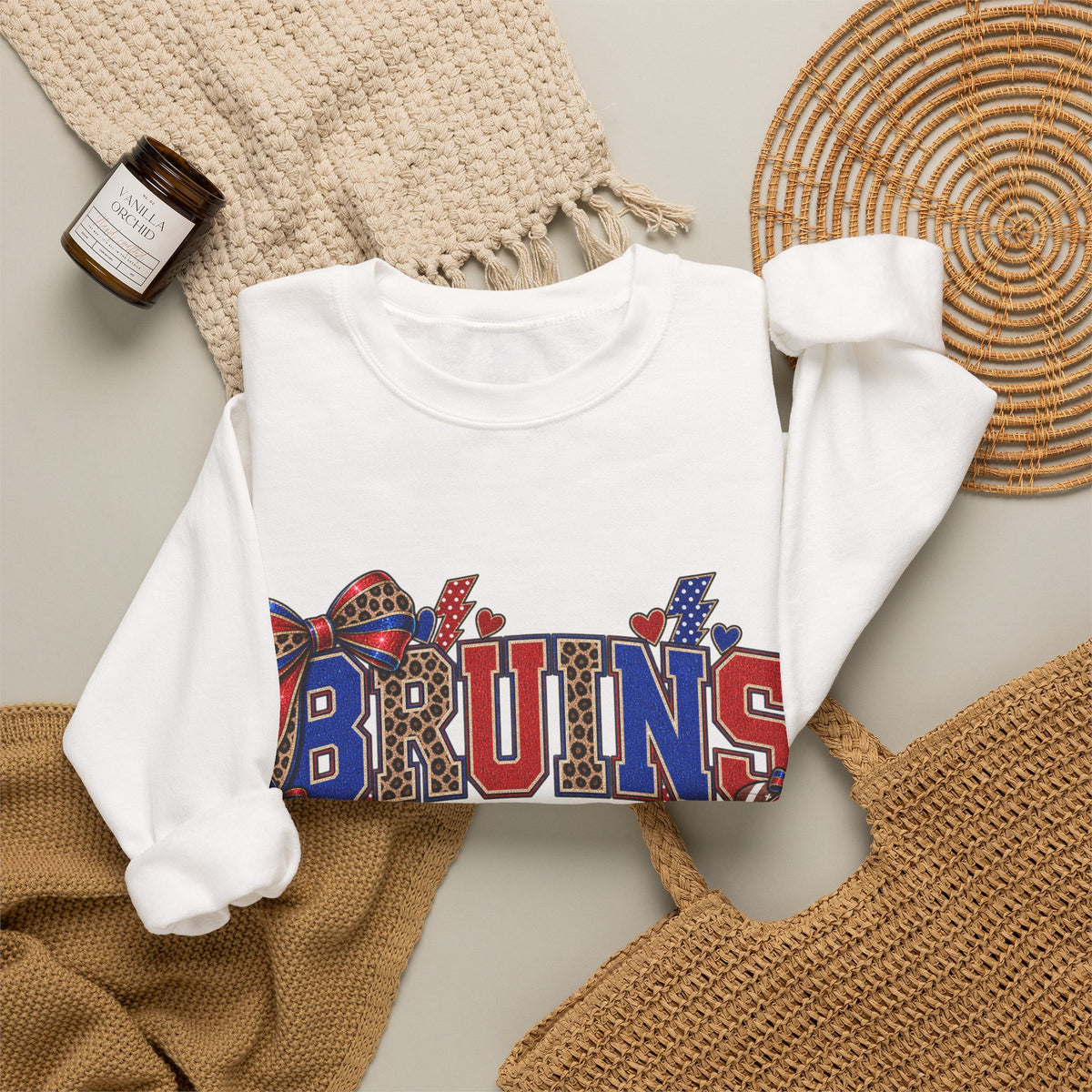 Bruins Football Crewneck Sweatshirt - Leopard Bow Game Day Sweatshirt