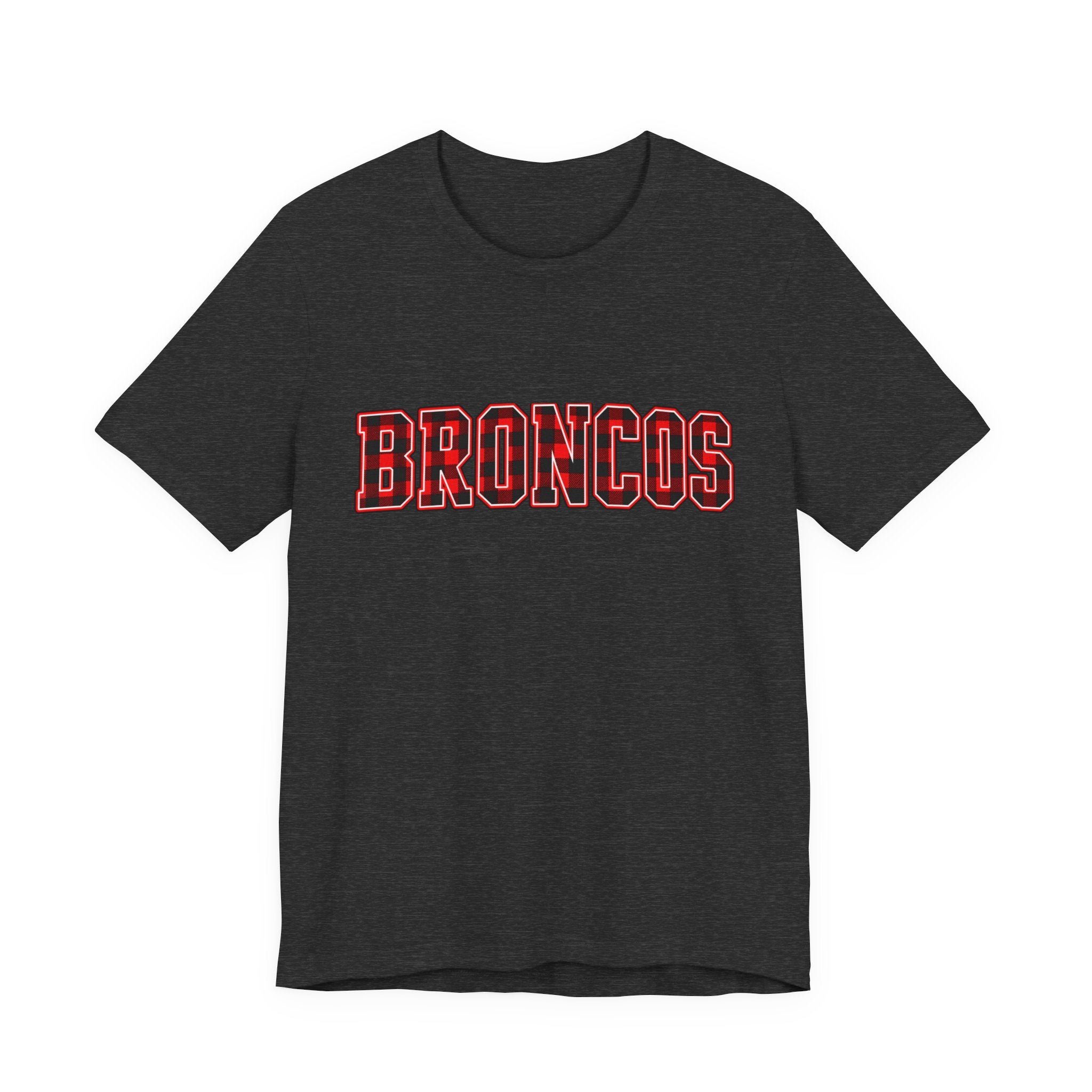 Broncos Buffalo Plaid Varsity Tee - Bella+Canvas 3001