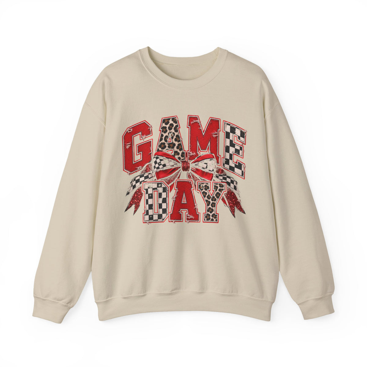Game Day Football Bow Crewneck - Checkered, Leopard Red & Royal Blue Sweatshirt