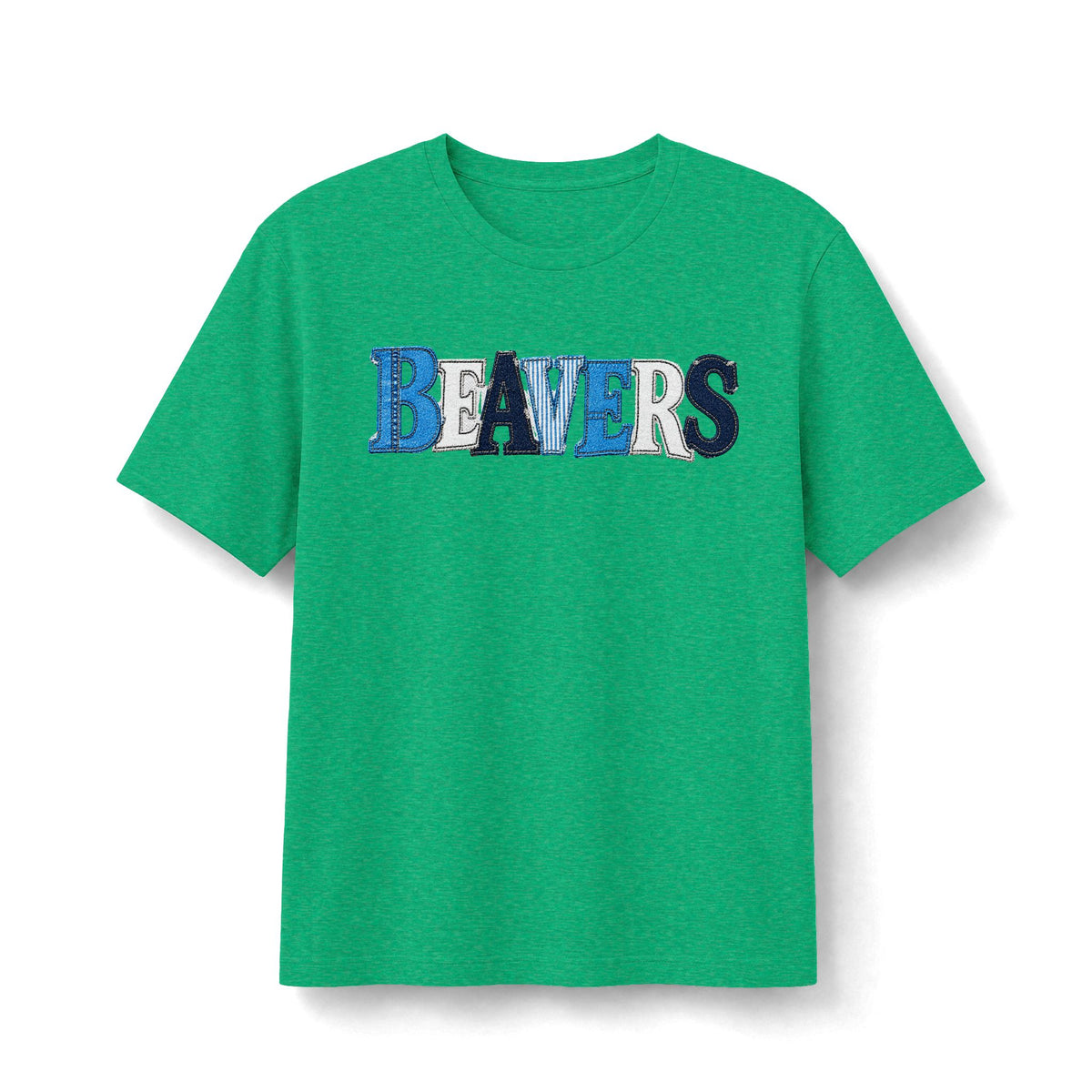 Beavers Denim Patchwork Tee - Bella+Canvas Heather CVC