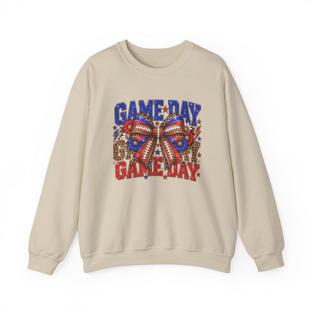 Game Day Football Bow Crewneck - Red & Royal Leopard Spirit Sweatshirt