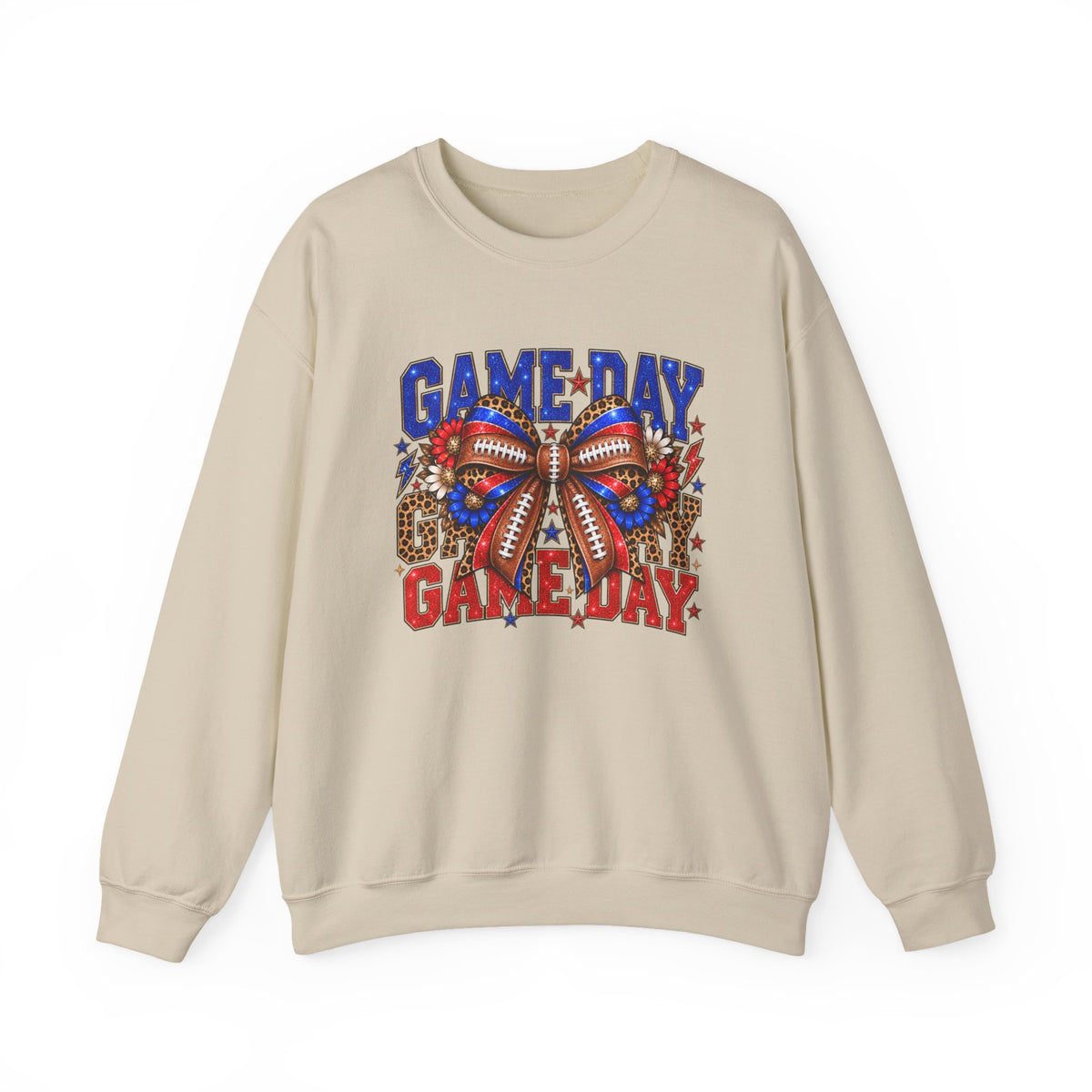 Game Day Football Bow Crewneck - Red & Royal Leopard Spirit Sweatshirt