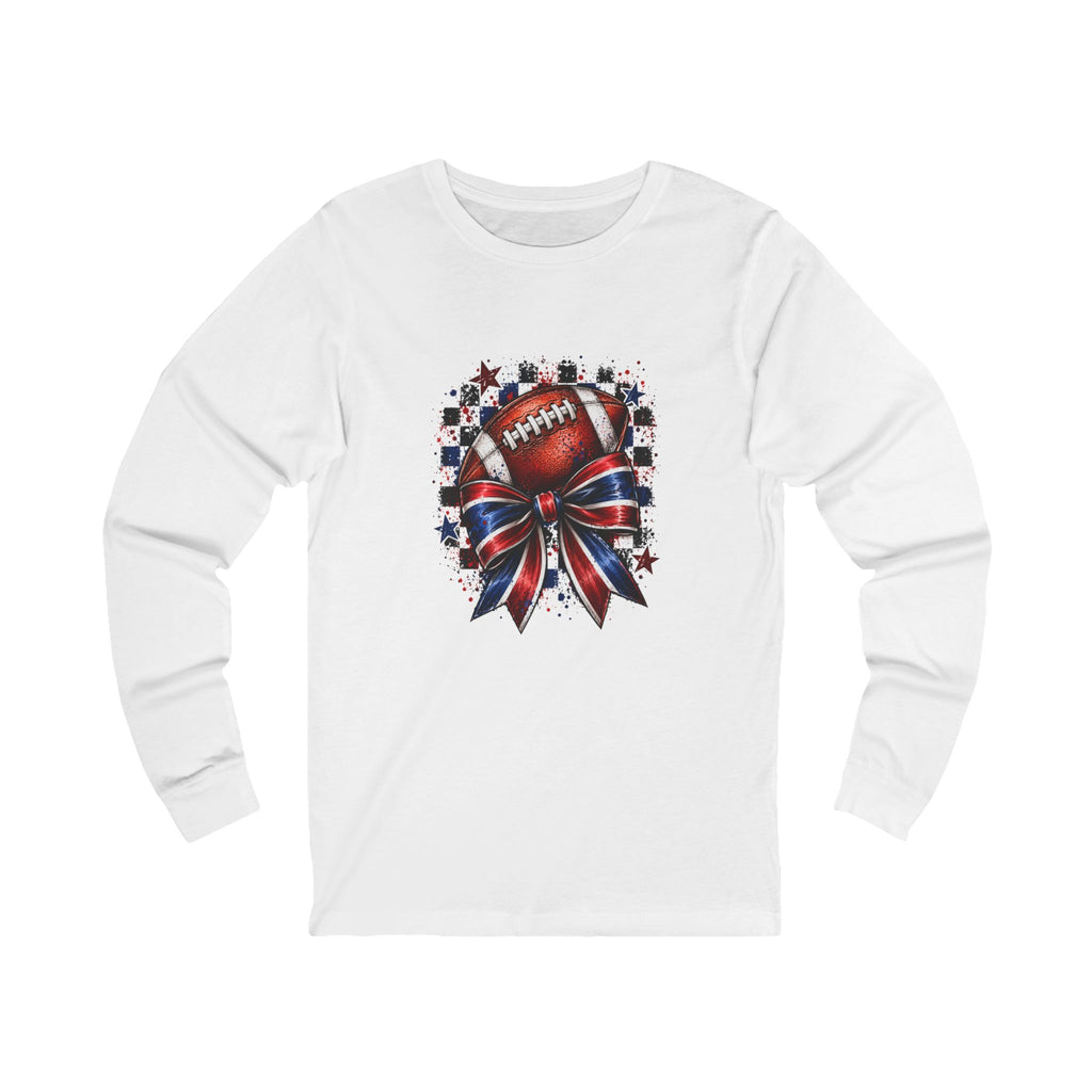 Bruins Football Bow Long Sleeve Tee - Red and Royal Game Day Shirt
