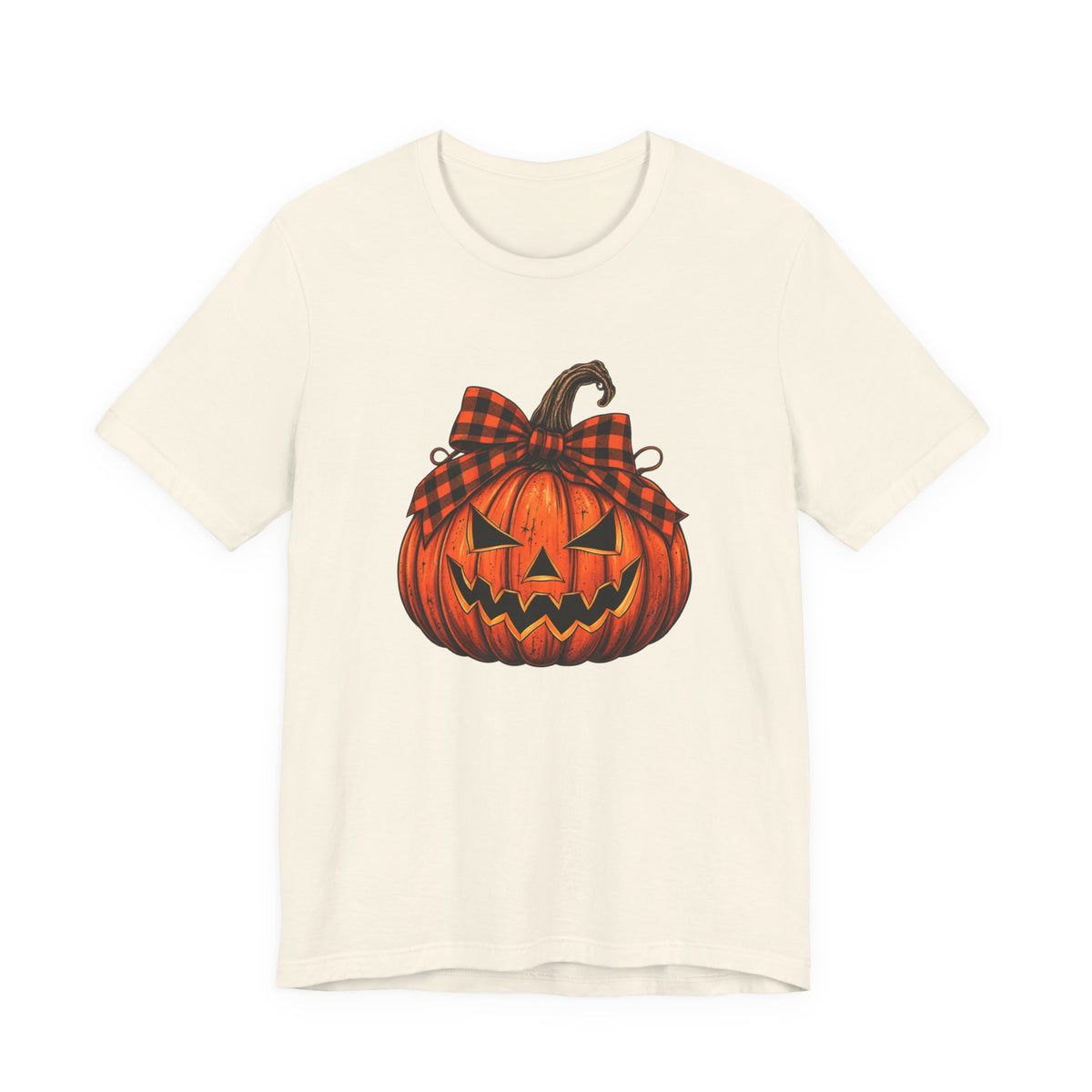 Plaid Bow Pumpkin T-Shirt - Vintage Halloween Graphic Tee