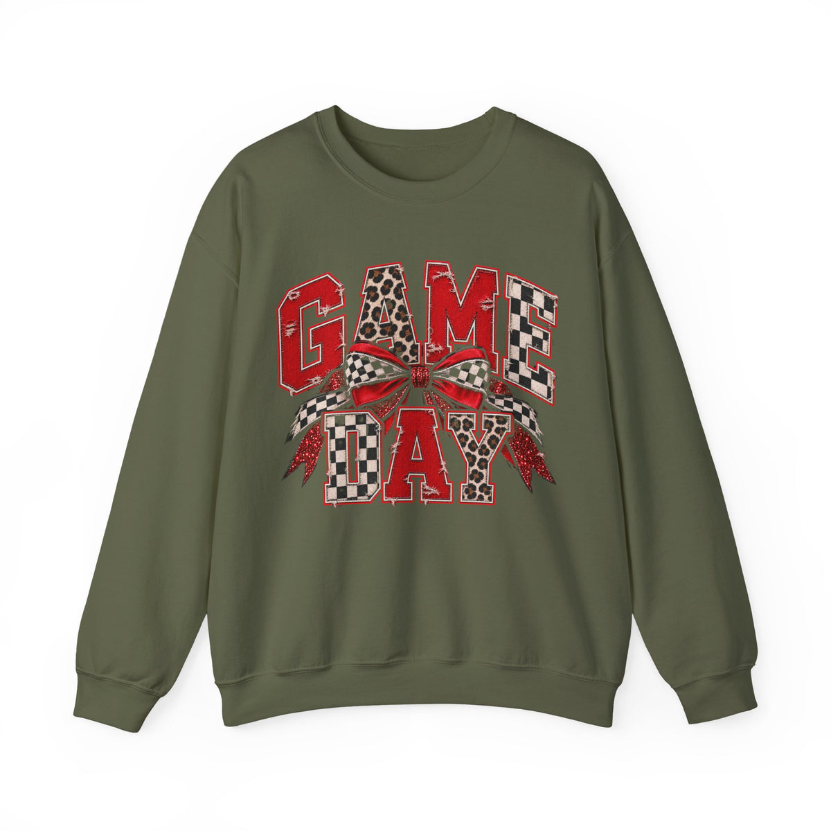 Game Day Football Bow Crewneck - Checkered, Leopard Red & Royal Blue Sweatshirt