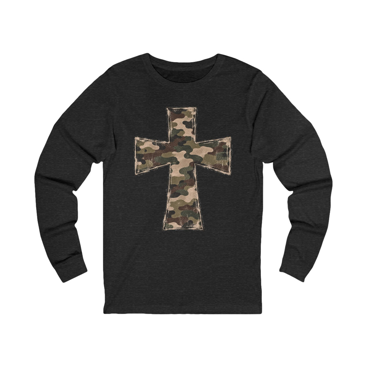 Camo Cross Long Sleeve Tee-Bella+Canvas