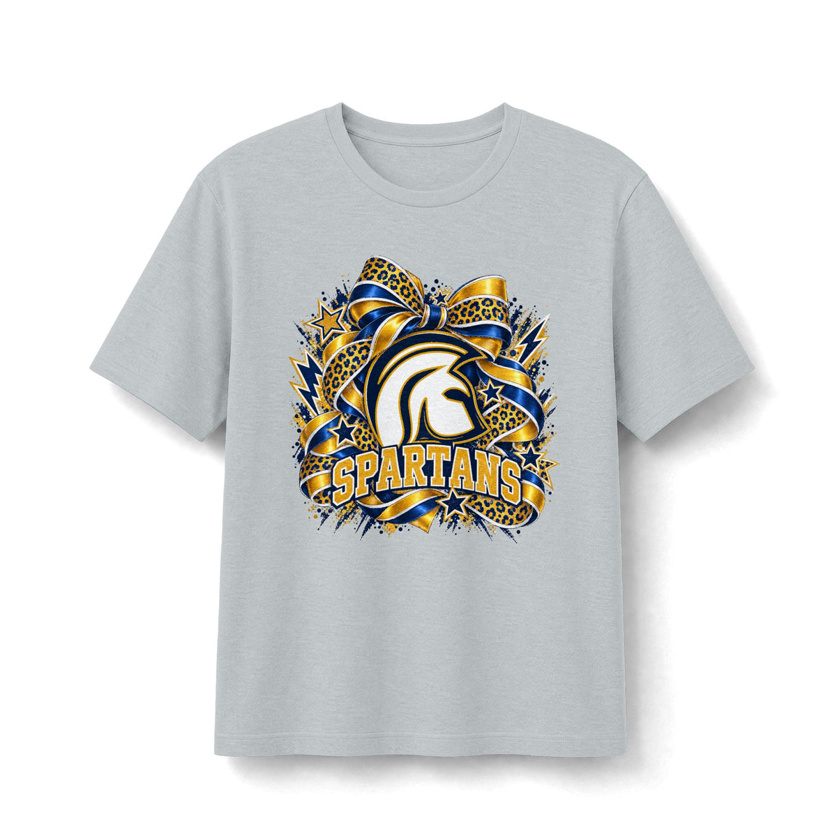 Academy of Blanchard Spartans Leopard Bow T-Shirt - Navy and Gold Mascot Tee