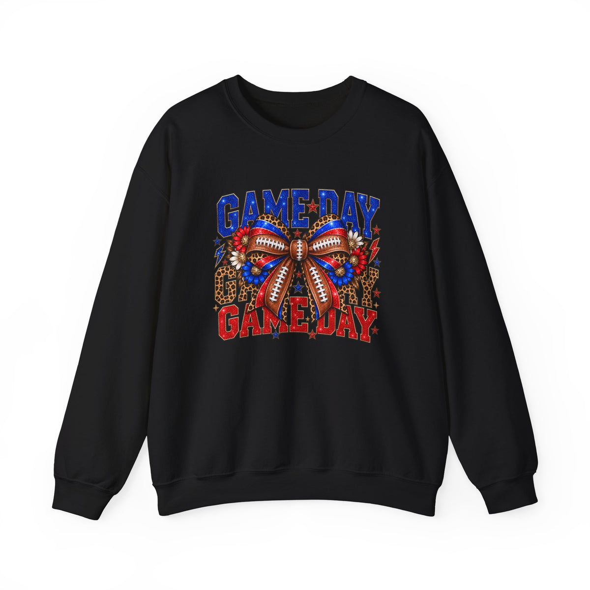 Game Day Football Bow Crewneck - Red & Royal Leopard Spirit Sweatshirt