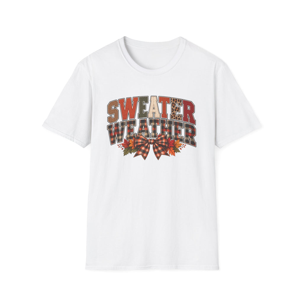 Sweater Weather T-Shirt - Cozy Fall Plaid & Leopard Graphic Tee