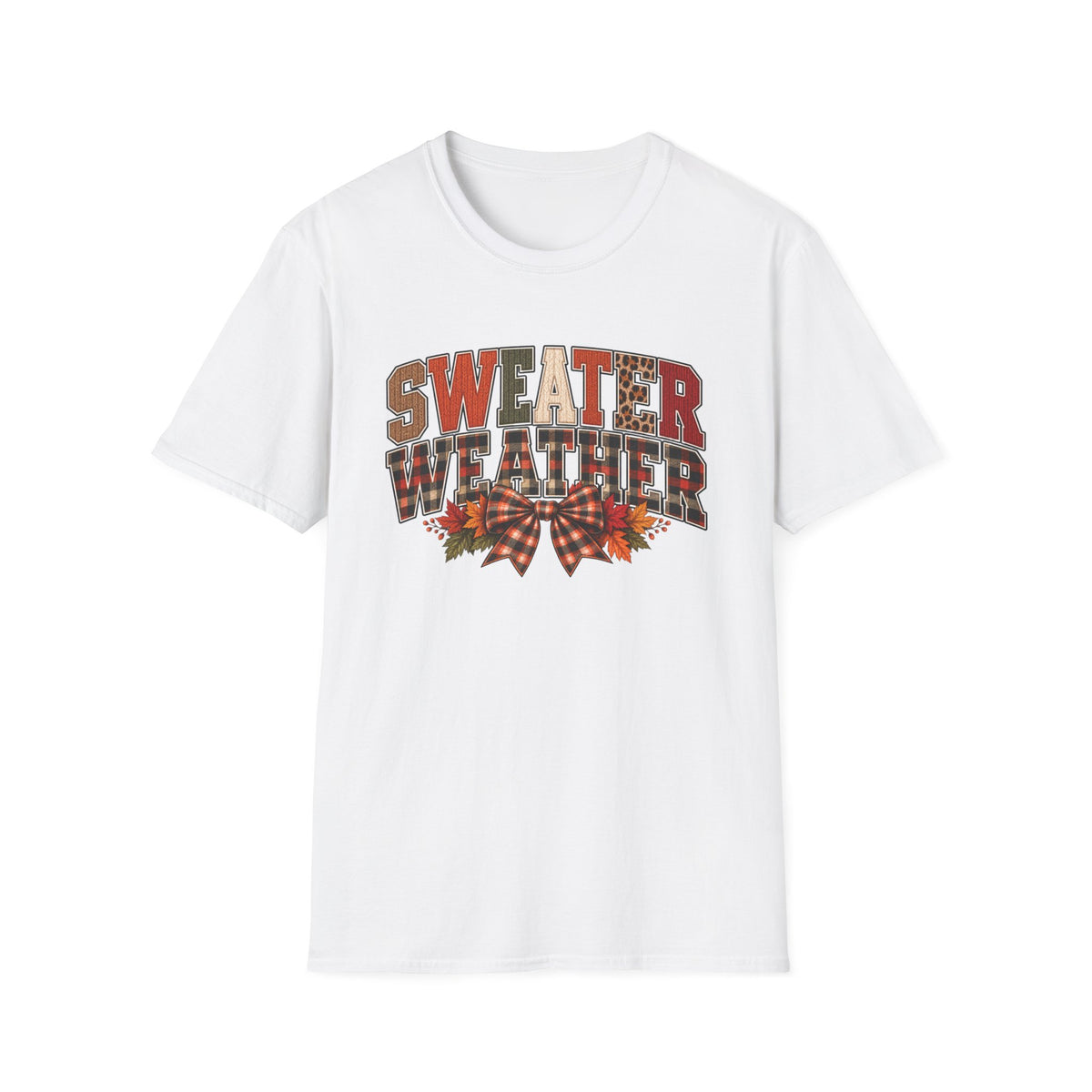 Sweater Weather T-Shirt - Cozy Fall Plaid & Leopard Graphic Tee