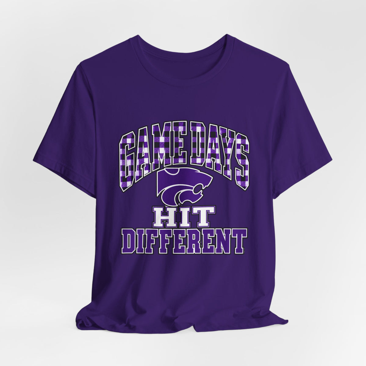 Game Days Hit Different Wildcats Tee - Purple Plaid Game Day Shirt