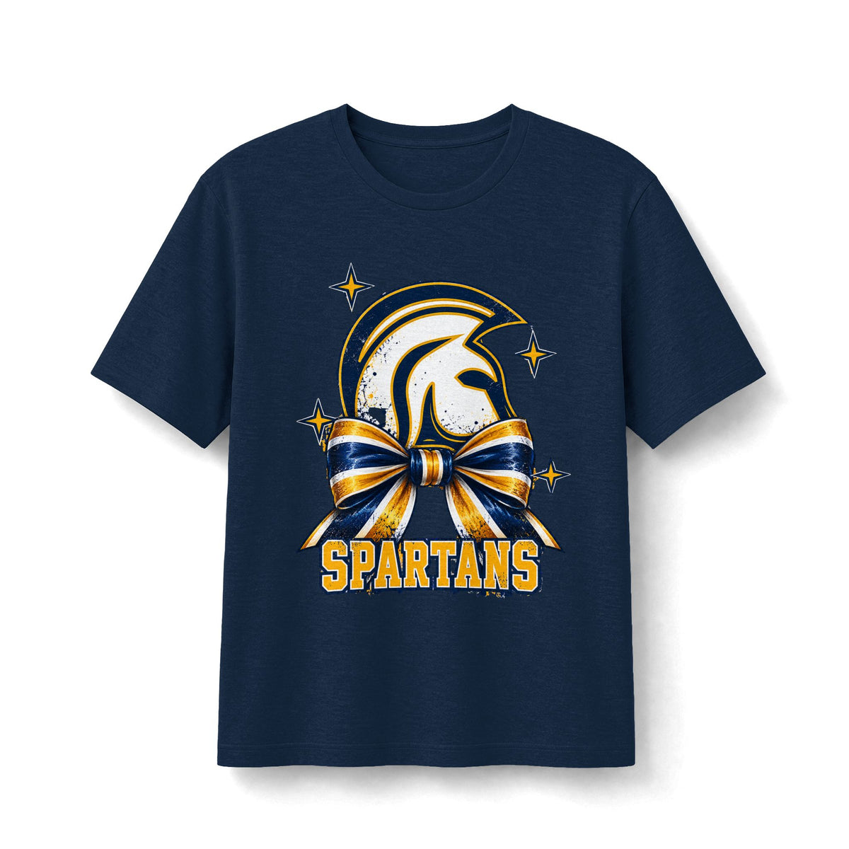 Academy of Blanchard Spartans Bow T-Shirt Navy and Gold Mascot Tee