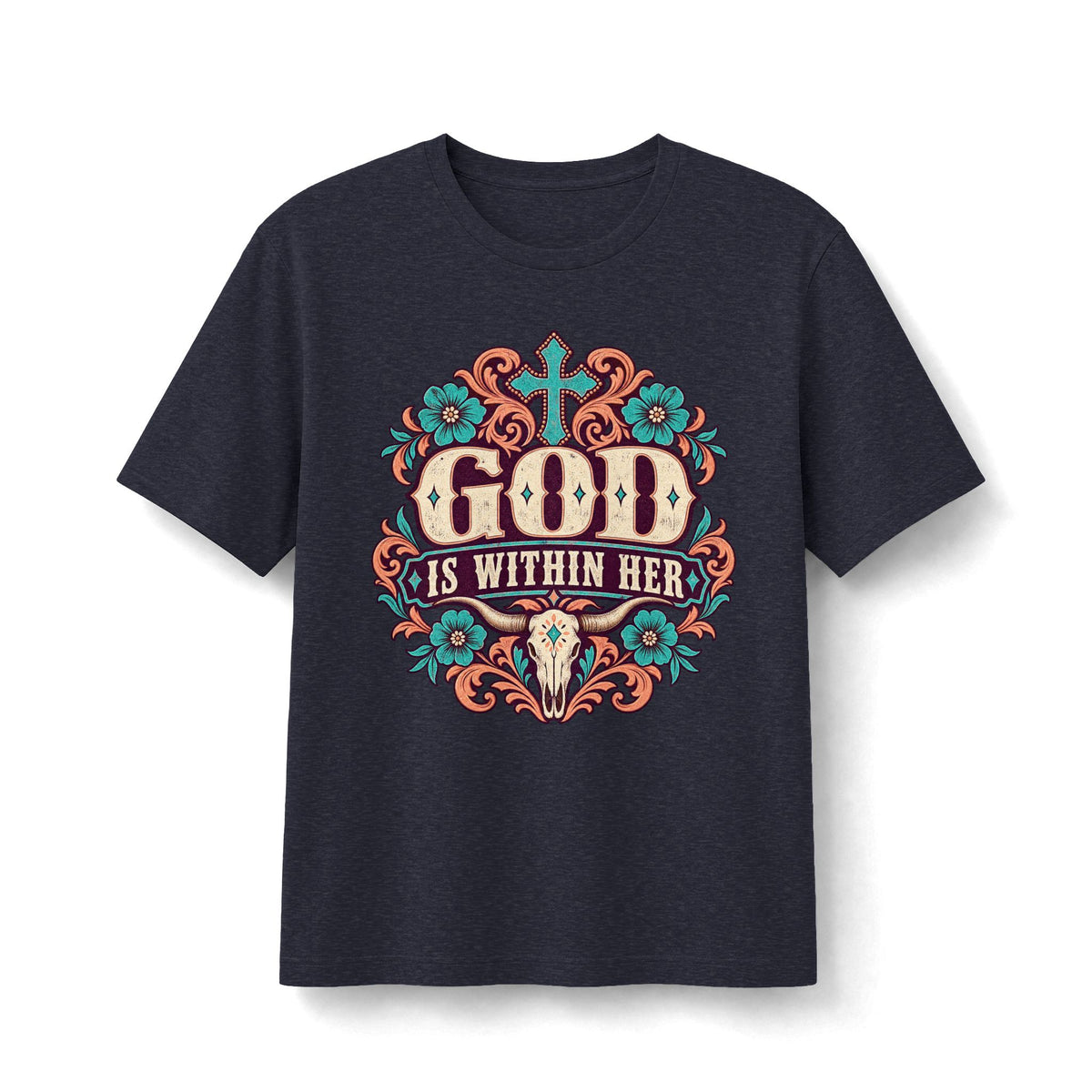 God Is Within Her Floral Cross T‑Shirt