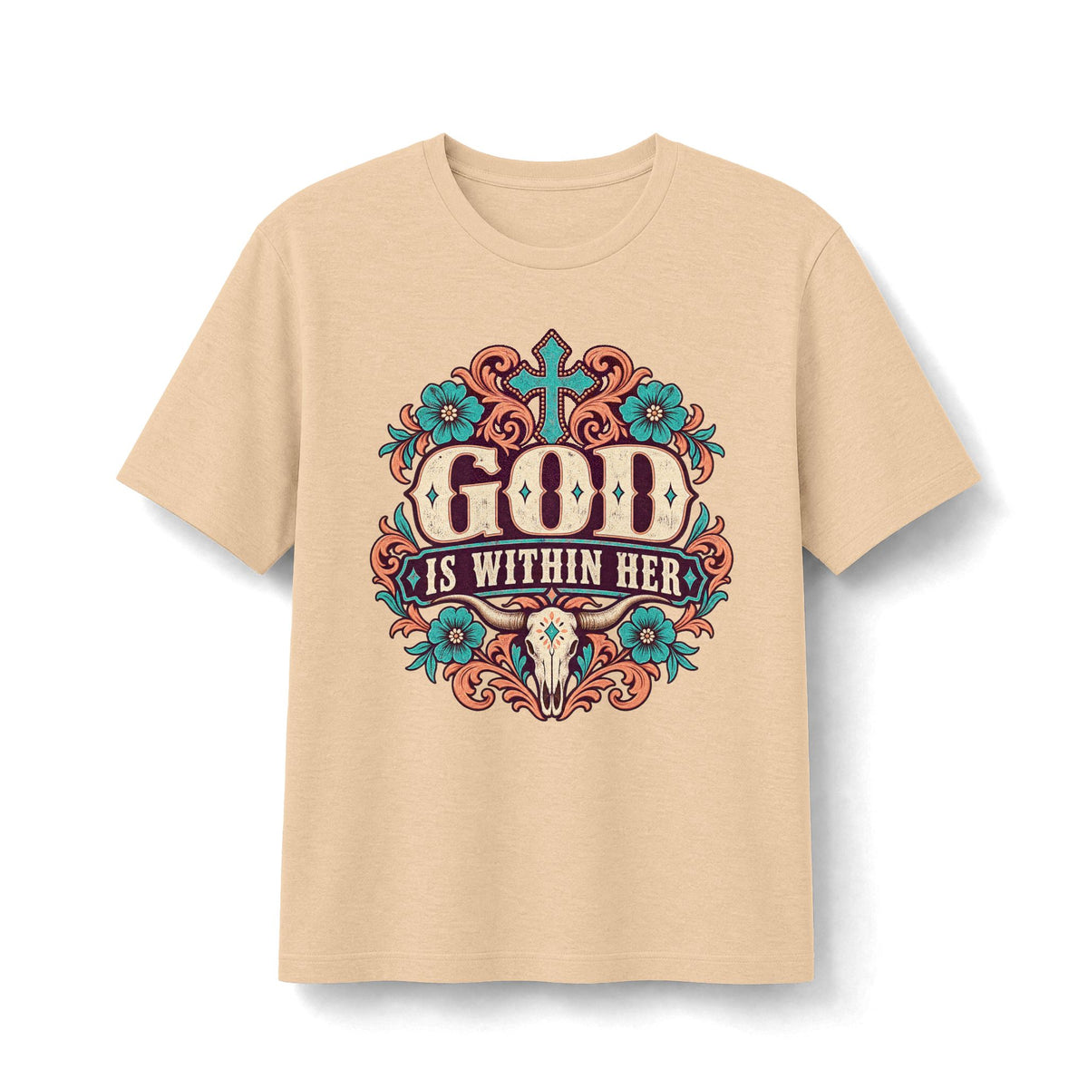 God Is Within Her Floral Cross T‑Shirt
