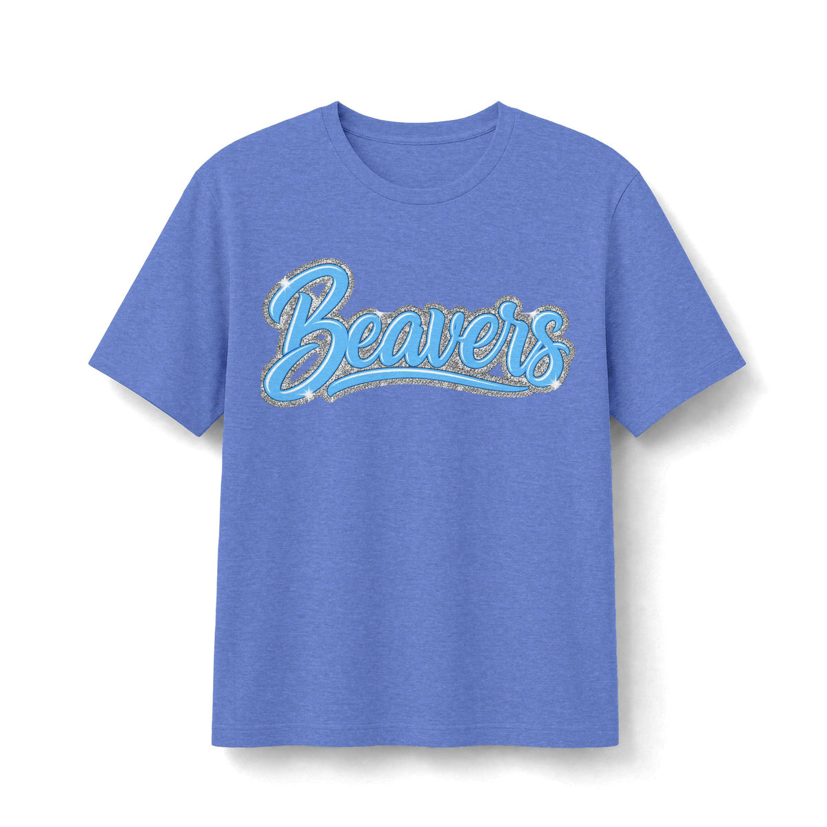 Beavers Columbia Blue & Silver Sparkle Script Tee