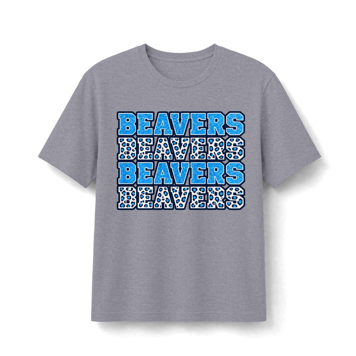 Beavers Stacked Blue Glitter & Leopard Tee