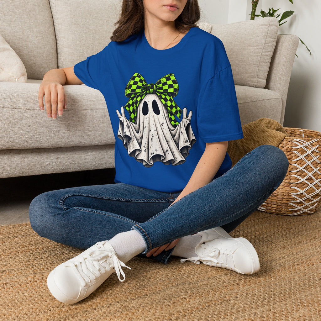 Neon Bow Ghost Halloween T-Shirt - Cute Spooky Graphic Tee