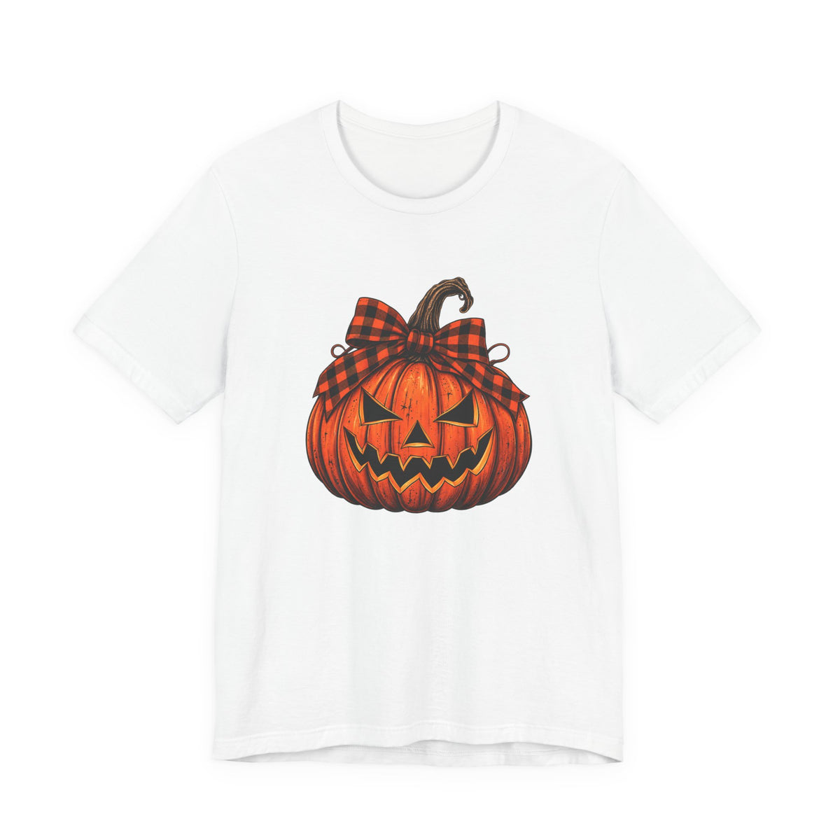Plaid Bow Pumpkin T-Shirt - Vintage Halloween Graphic Tee