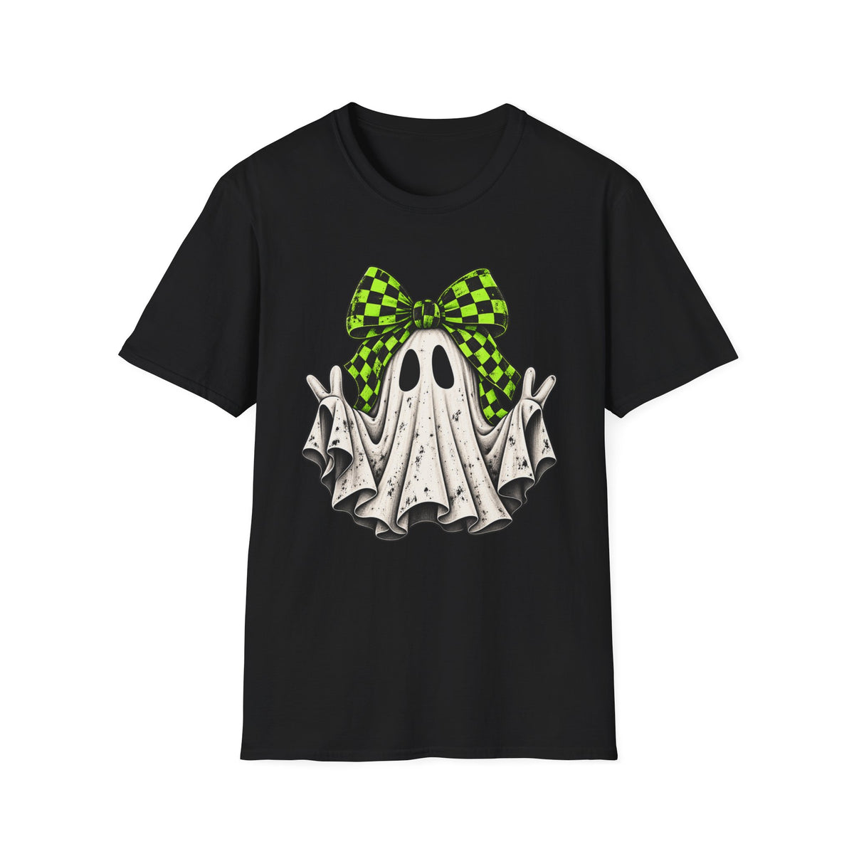 Neon Bow Ghost Halloween T-Shirt - Cute Spooky Graphic Tee