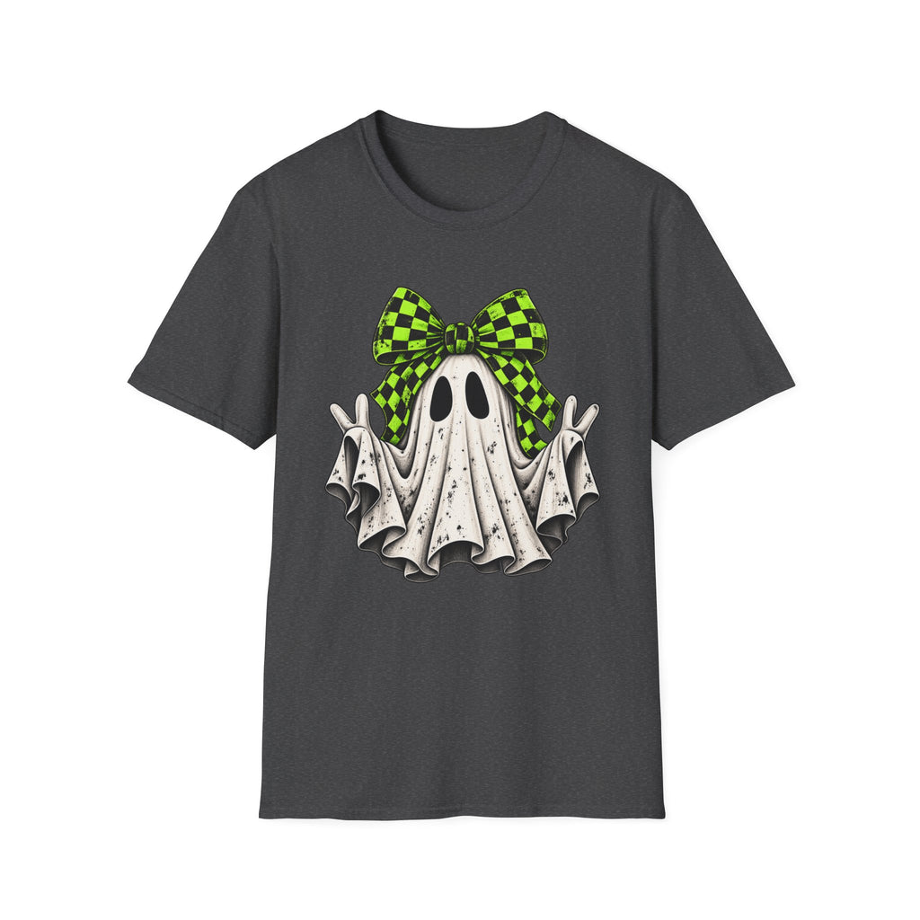 Neon Bow Ghost Halloween T-Shirt - Cute Spooky Graphic Tee