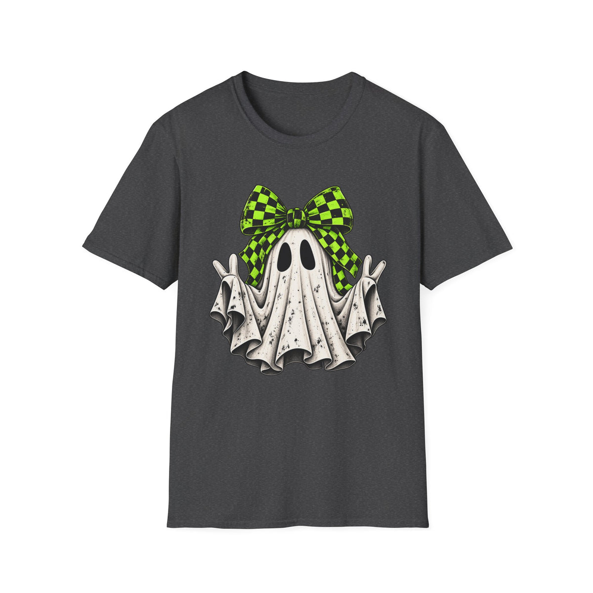Neon Bow Ghost Halloween T-Shirt - Cute Spooky Graphic Tee