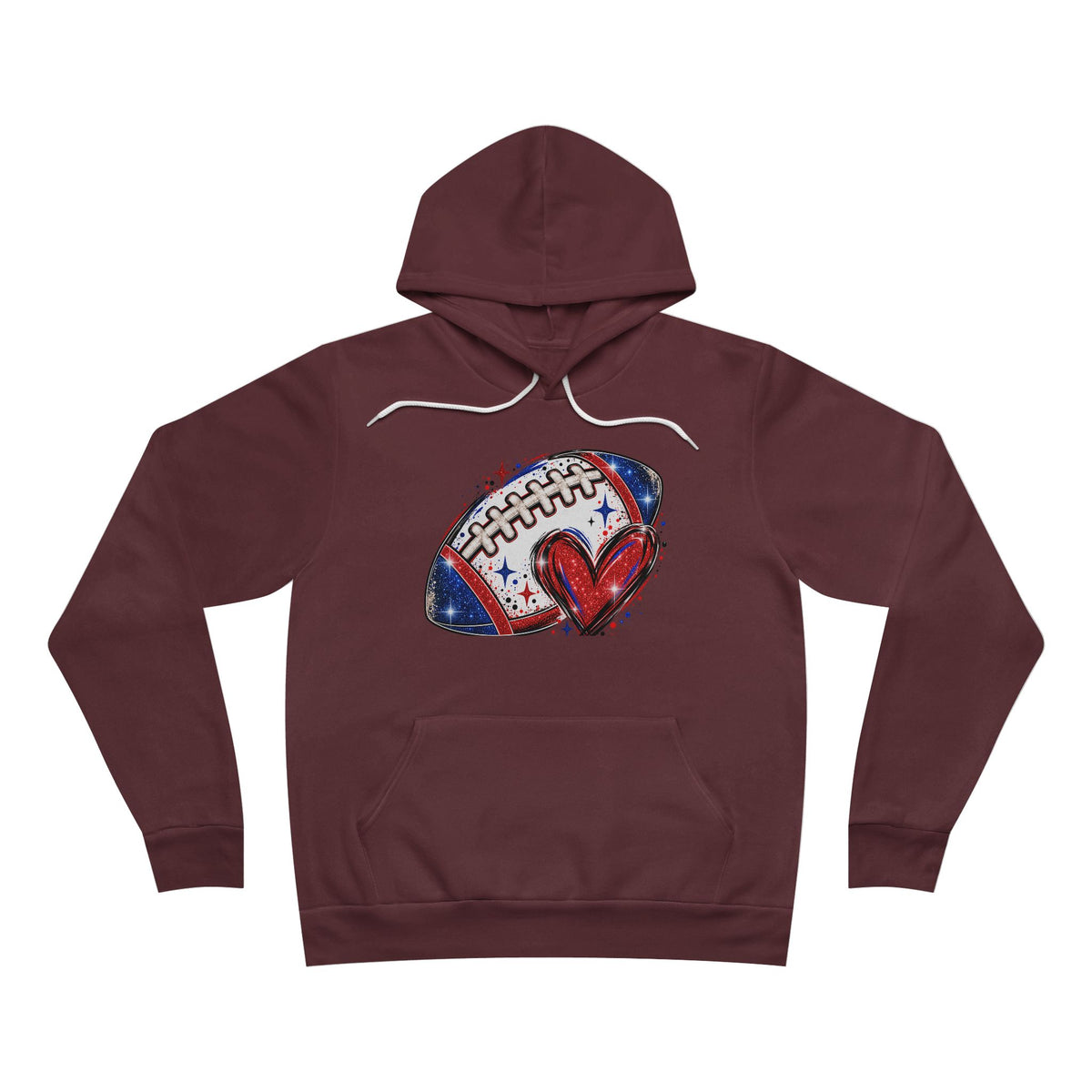 Football Heart Hoodie - Red & Royal Glitter Game Day Sweatshirt
