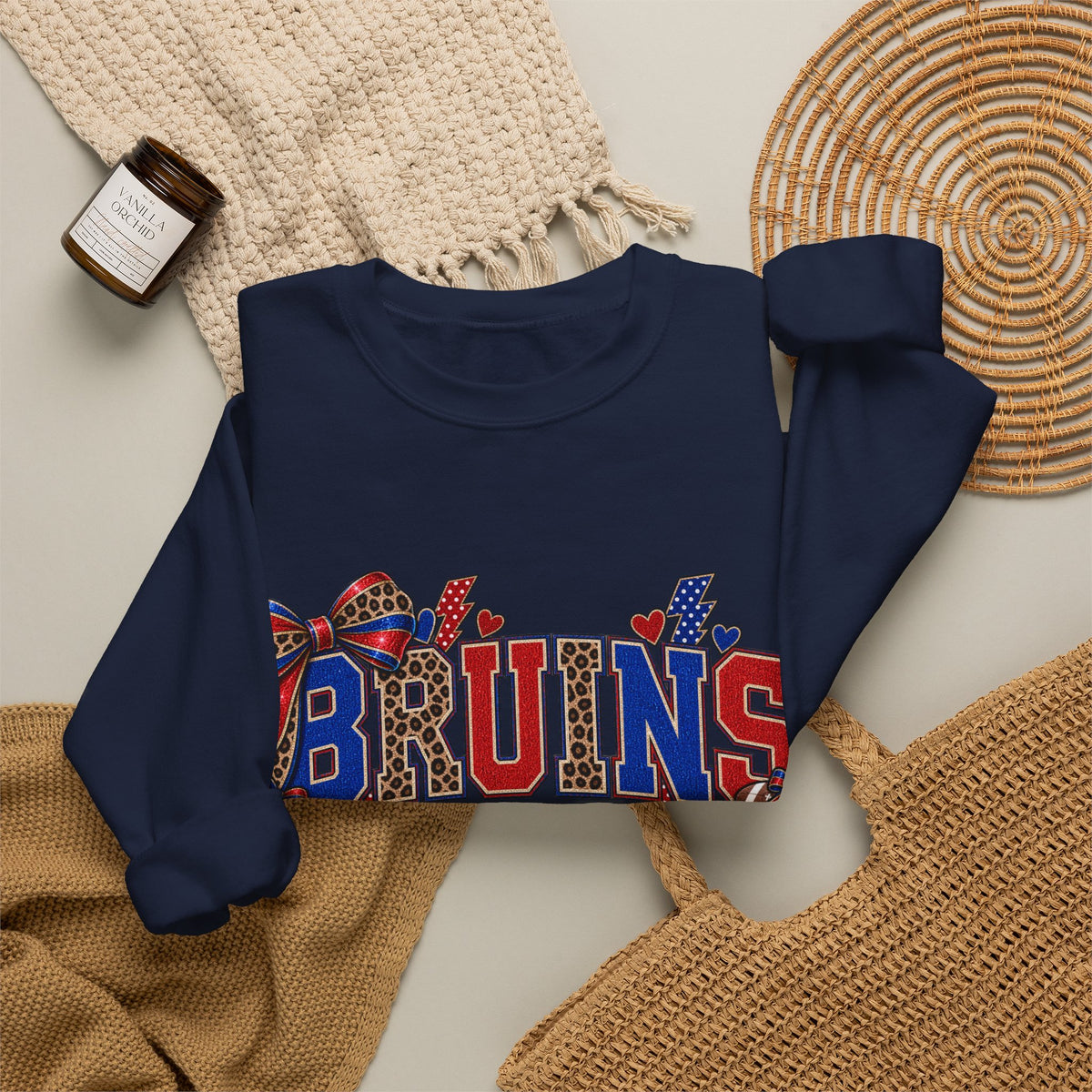Bruins Football Crewneck Sweatshirt - Leopard Bow Game Day Sweatshirt