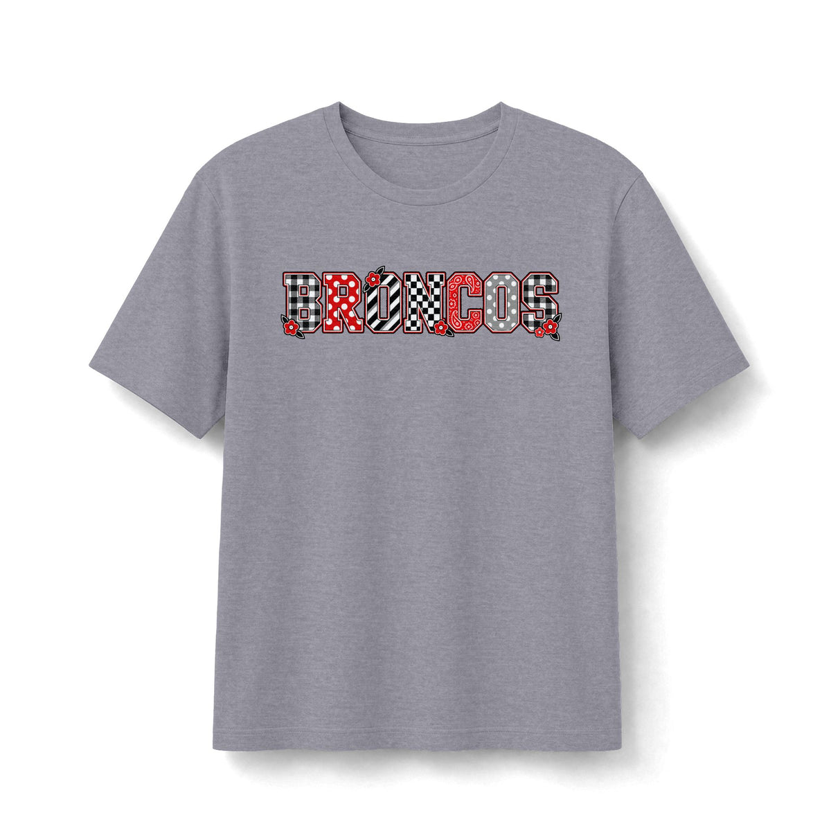 Broncos Mixed-Print Tee - Red, Black & White School Spirit