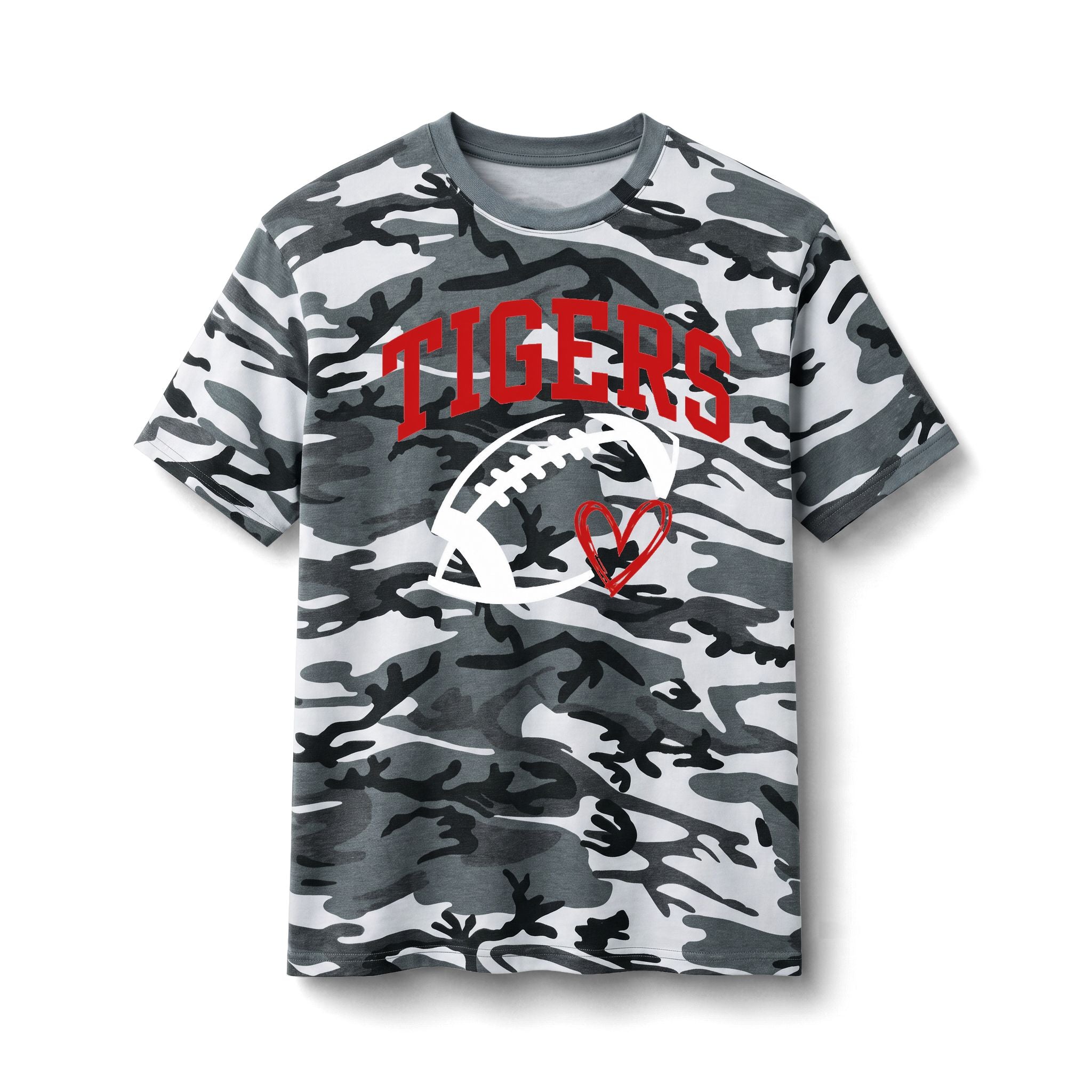 TIGERS Football Heart Camo Tee