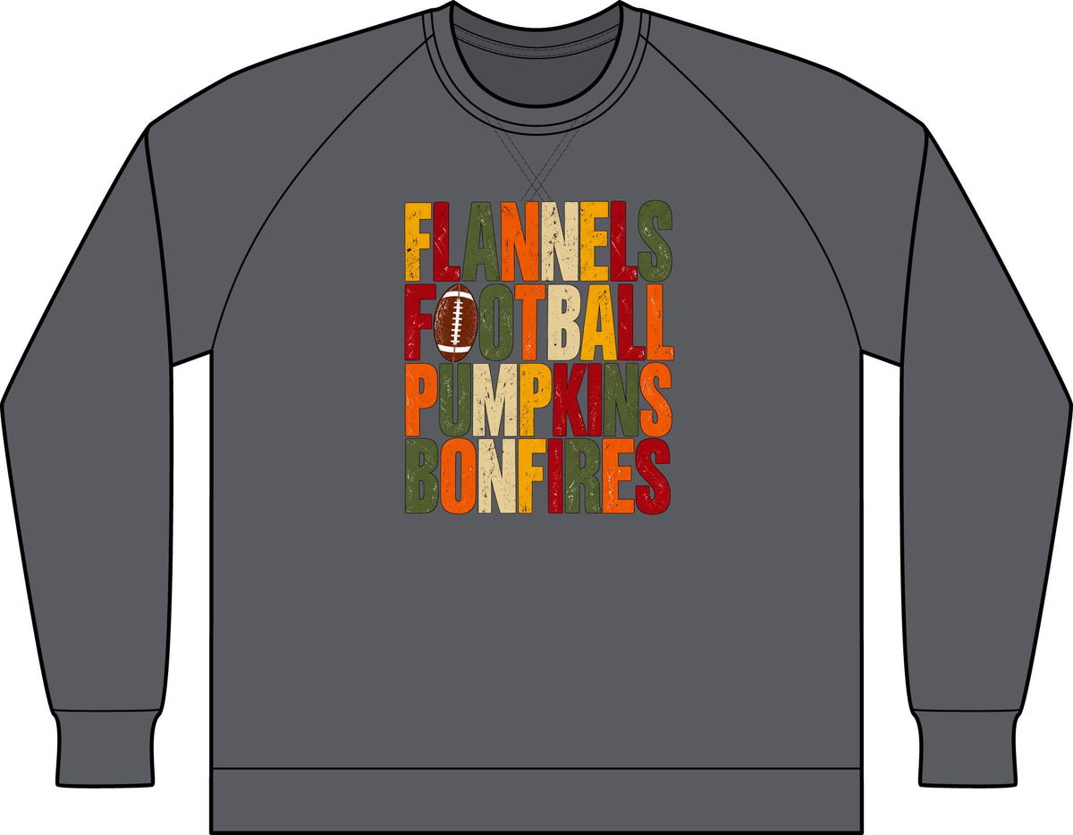 Flannels Football Pumpkins & Bonfires Fall Raglan Sweatshirt
