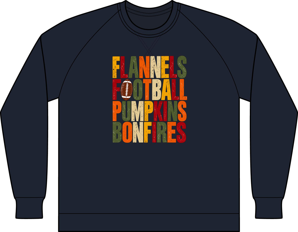 Flannels Football Pumpkins & Bonfires Fall Raglan Sweatshirt