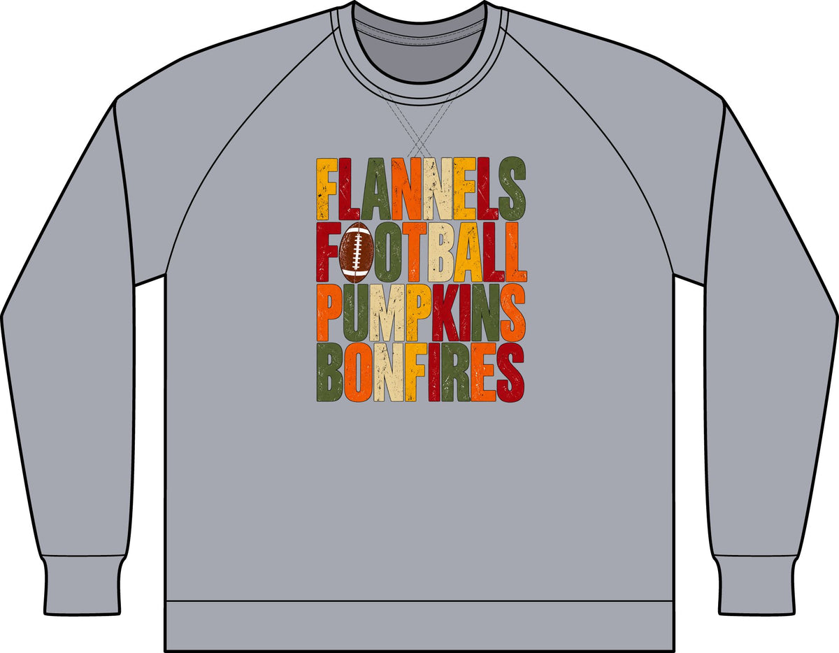 Flannels Football Pumpkins & Bonfires Fall Raglan Sweatshirt
