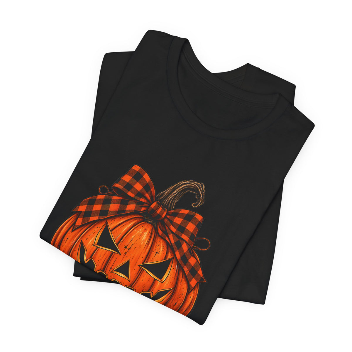 Plaid Bow Pumpkin T-Shirt - Vintage Halloween Graphic Tee