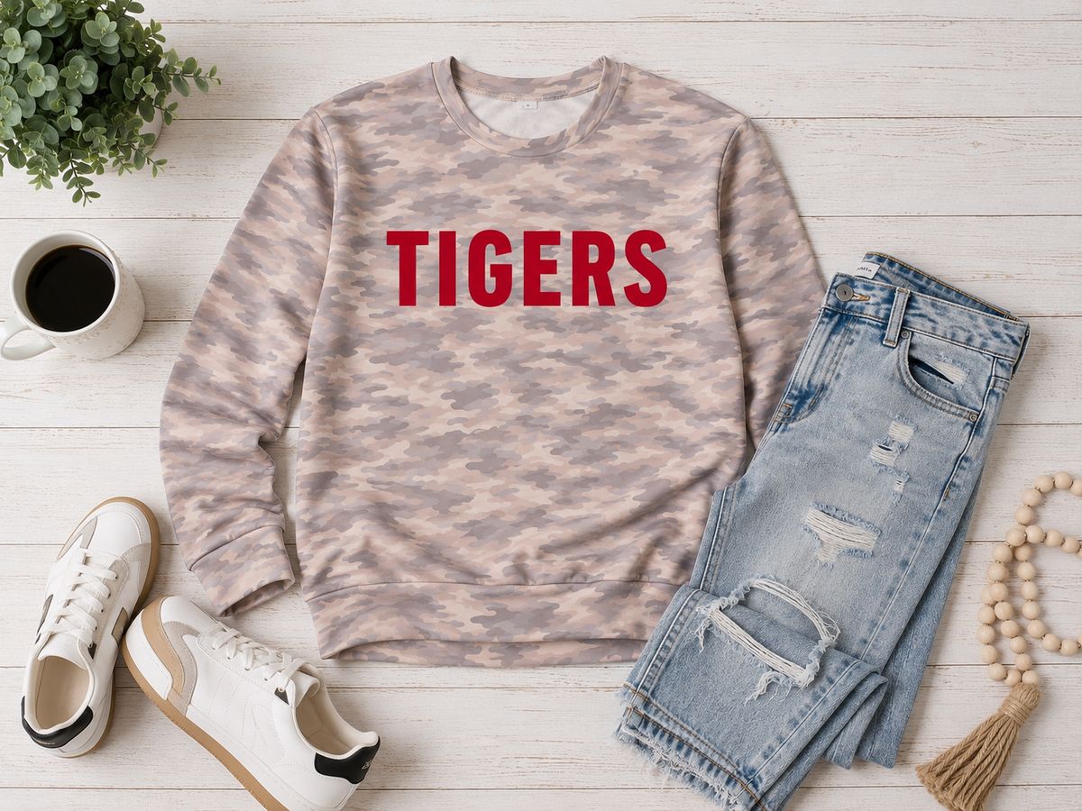 TIGERS Camo Sweatshirt | Beige Camouflage Crewneck