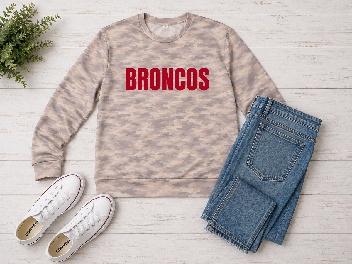 BRONCOS Camo Sweatshirt | Beige Camouflage Crewneck